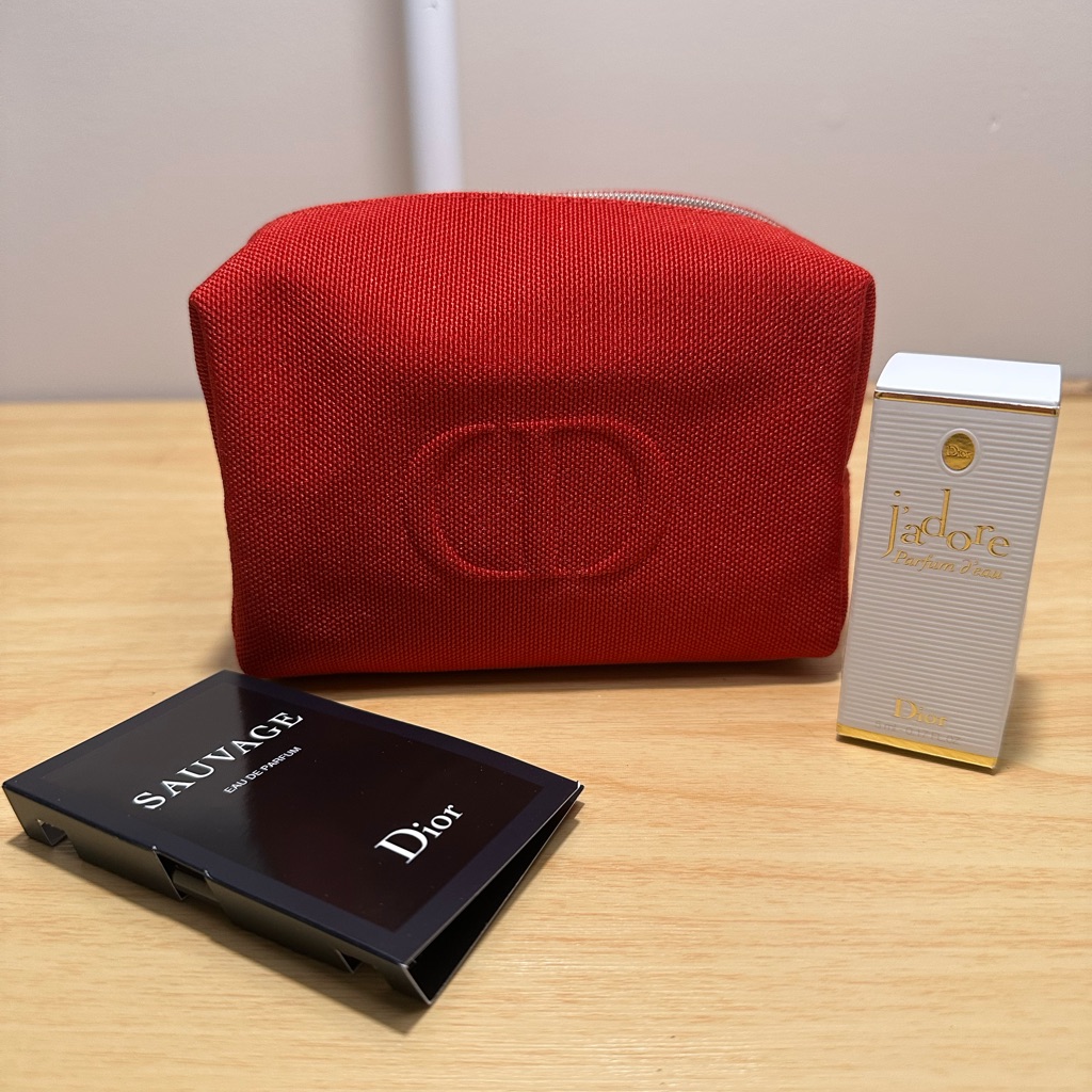 Dior Red Canvas Pouch With Embossed Cd Logo  Mini Dior Jadore  Sample Savage